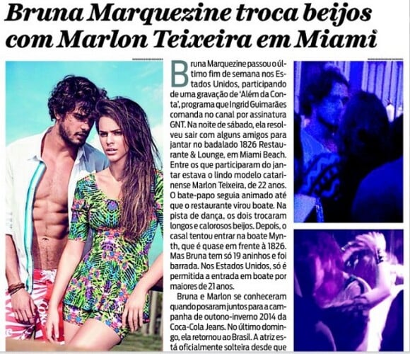 Bruna Marquezine e Marlon Teixeira foram vistos aos beijos em Miami, nos EUA