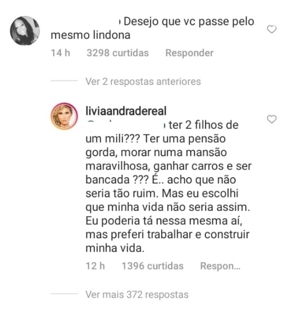 Lívia Andrade perde paciência com seguidora e afirma que Pétala Barreiros tem dois filhos de um 'milionário'