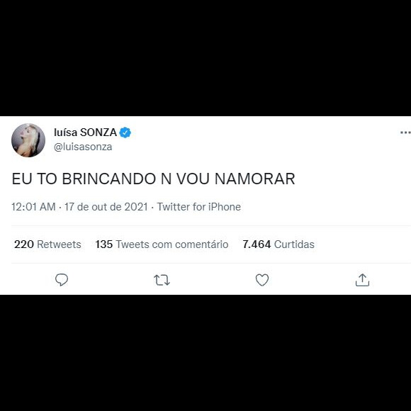 Luísa Sonza volta atrás e diz que frase sobre namorar em breve era 'brincadeira'