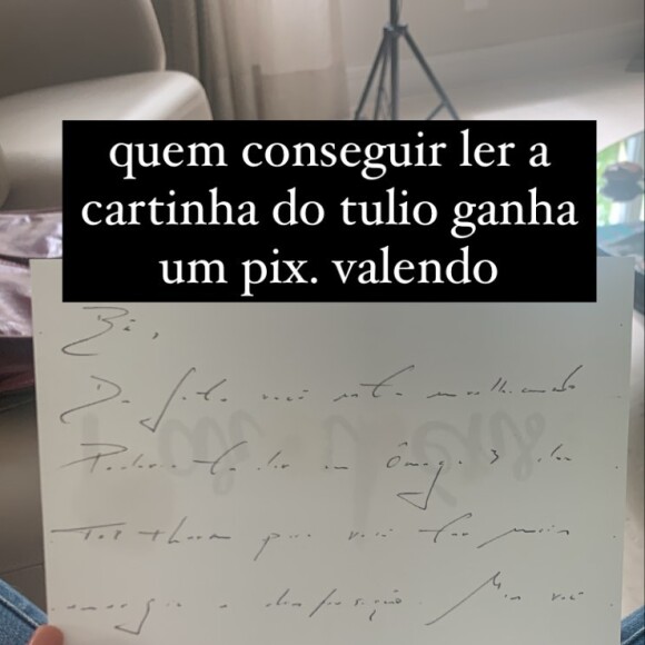 Túlio Gadêlha deu cartinha de homenagem para Beatriz, filha de Fátima Bernardes e William Bonner: 'Quem conseguir ler ganha um pix'