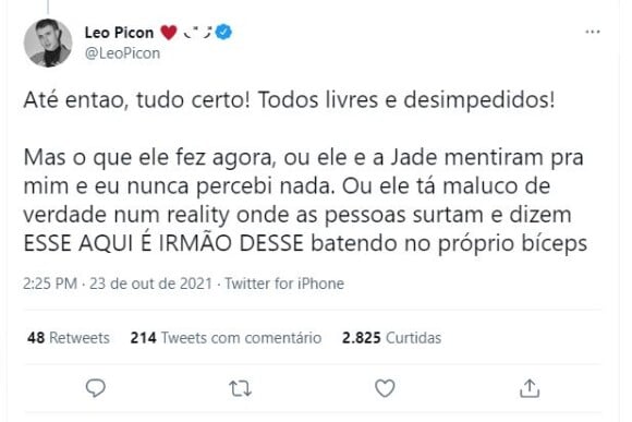 Leo garantiu que Jade Picon estava solteira quando ficou com Gui Araújo