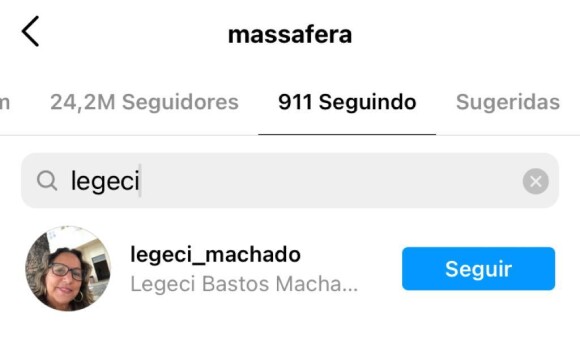 Legeci Bastos Machado, mãe do novo affair de Grazi Massafera, ganhou 'follow' nesta segunda-feira (01)