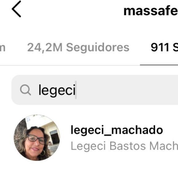 Legeci Bastos Machado, mãe do novo affair de Grazi Massafera, ganhou 'follow' nesta segunda-feira (01)