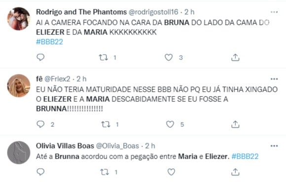 'BBB 22': fãs comentam reação de Brunna Gonçalves ao agito de edredom de Maria e Eliezer
