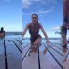 Bruna Marquezine impressiona com corpo seco ao se filmar saindo da piscina em meio ao sol na Bahia