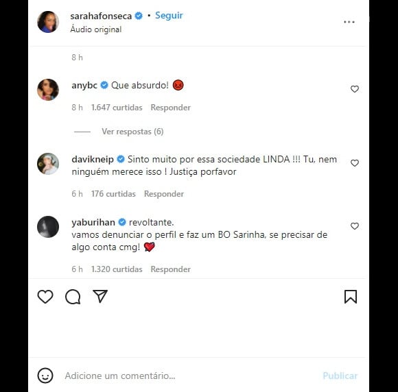 Relato de Sarah Fonseca recebeu apoio nas redes sociais