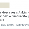 Declaração de Anitta foi duramente criticada nas redes sociais