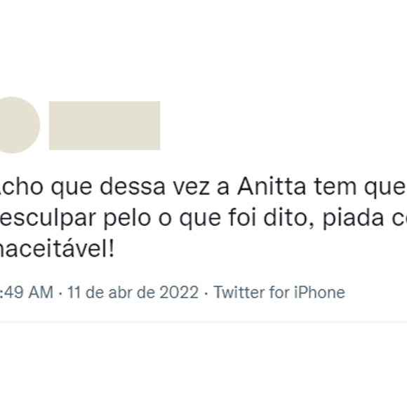 Declaração de Anitta foi duramente criticada nas redes sociais