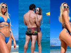 De fio-dental, Carol Portaluppi faz a temperatura subir em dia de praia com o namorado. Fotos!