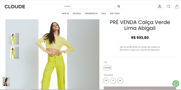 Calça de Andressa Suita custa R$ 593,80 e pode ser comprada em 12x sem juros no site da marca 