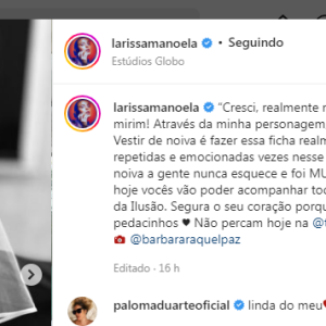 De noiva, Larissa Manoela foi enaltecida por fãs: 'Orgulho de ver a sua evolução na dramaturgia e sem dúvidas que é a noiva mais linda'