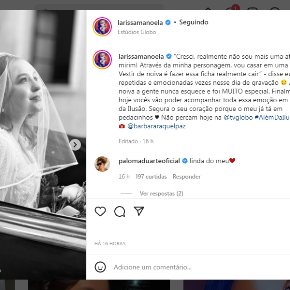 De noiva, Larissa Manoela foi enaltecida por fãs: 'Orgulho de ver a sua evolução na dramaturgia e sem dúvidas que é a noiva mais linda'