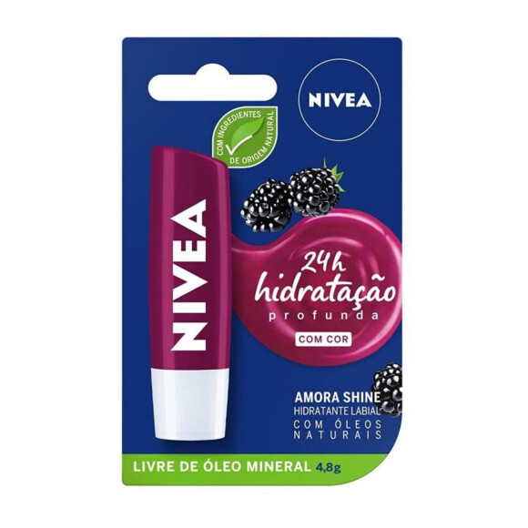 Hidratante labial Amora Shine, Nivea, disponível na Amazon por R$ 14,90.