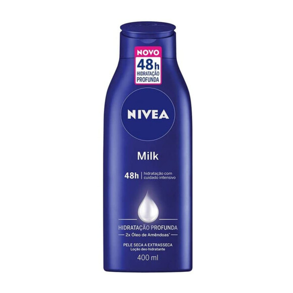 Loção hidratante Milk pele seca a extra seca, Nivea. Disponível na Amazon por R$ 14,35.



