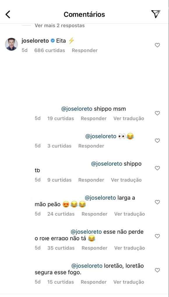 Comentário de José Loreto chamou a atenção dos seguidores