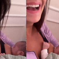 Viviane Araujo cai na gargalhada ao observar atitude do filho enquanto mama: 'Essa gostosura'. Vídeo!
