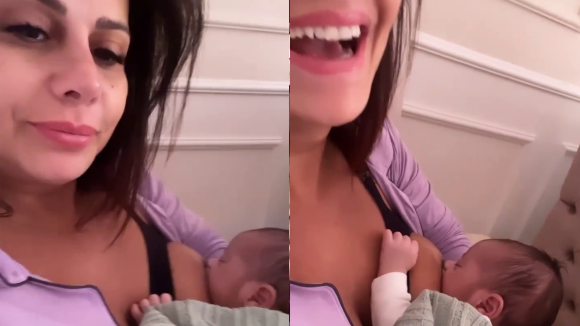 Viviane Araujo cai na gargalhada ao observar atitude do filho enquanto mama: 'Essa gostosura'. Vídeo!