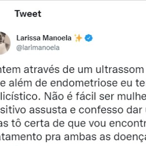 Desabafo foi feito por Larissa Manoela em seu Twitter