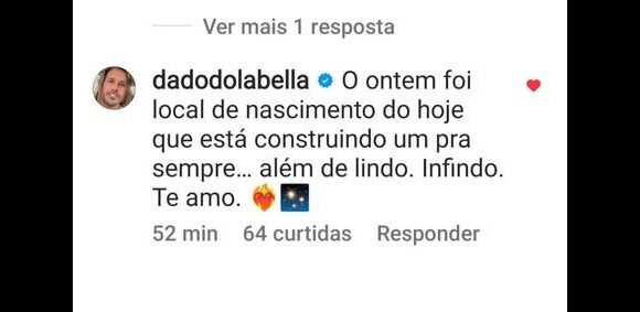 Dado Dolabella fez uma declaração pública à Wanessa no comentário do post