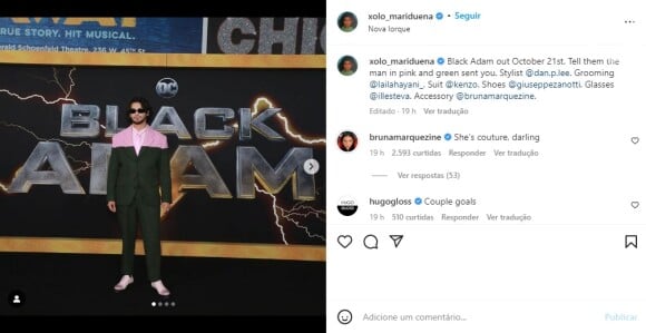 Xolo Maridueña fez uma publicação para falar de seu look na première de 'Black Adam'