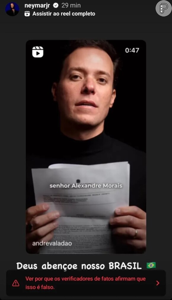 Neymar publicou um vídeo do pastor André Valadão