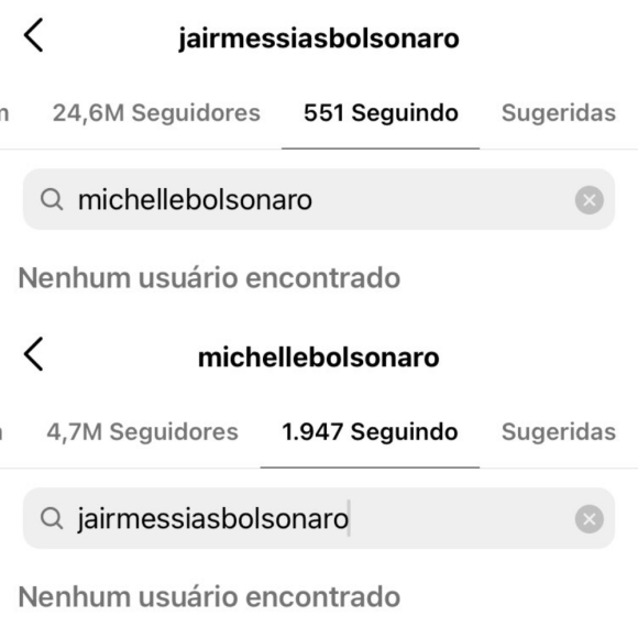Michelle e Jair Bolsonaro ainda não voltaram a se seguir no Instagram, mesmo após os esclarecimentos