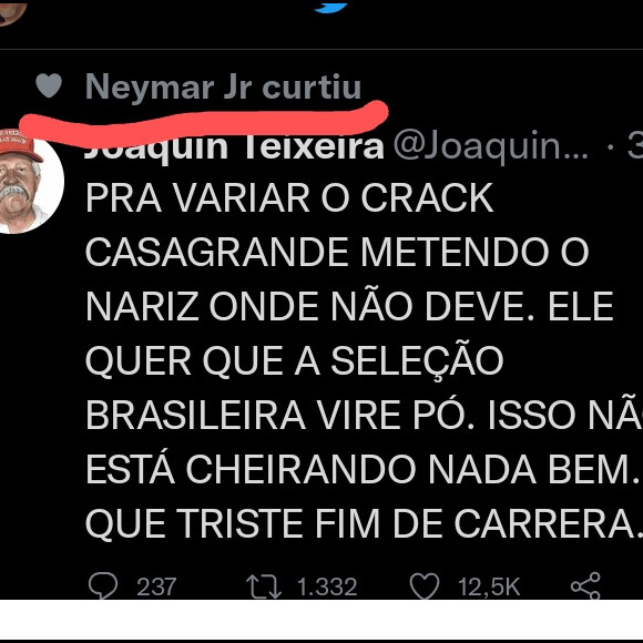 Neymar curtiu um post debochando de Casagrande