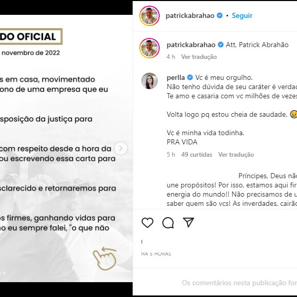 Na carta, Patrick Abrahão explica como estão sendo seus dias preso