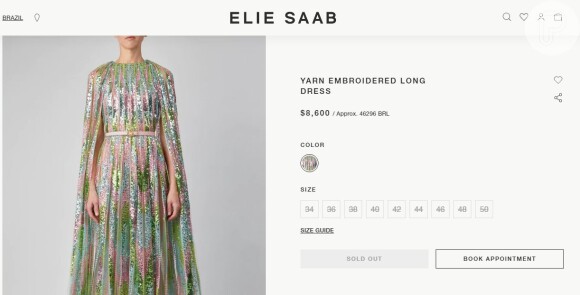 O vestido usado por Marina Ruy Barbosa está esgotado no site da grife Elie Saab