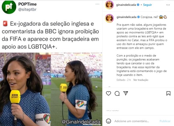 Copa do Mundo 2022: repórter inglesa usou a faixa durante a transmissão da partida