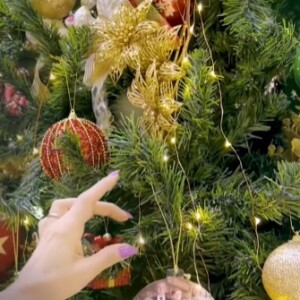 Fotos da família na árvore de Natal de Angelica dá um detalhe fofo e personalizado