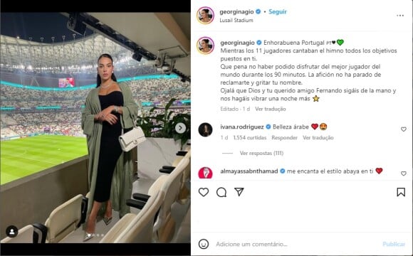 Geoergina Rodríguez criticou o fato de Cristiano Ronaldo ter ficado no banco no último jogo de Portugal