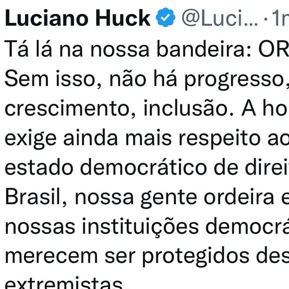 Luciano Huck também lamentou o que aconteceu em Brasília