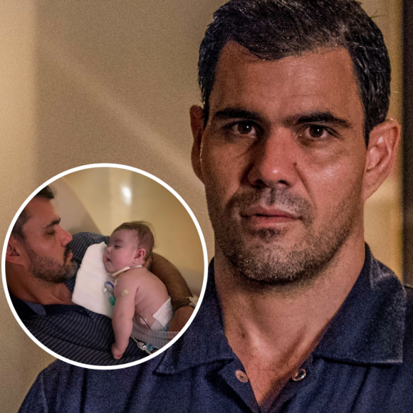Juliano Cazarré mostrou a primeira vez em que a filha caçula dormiu em seu colo