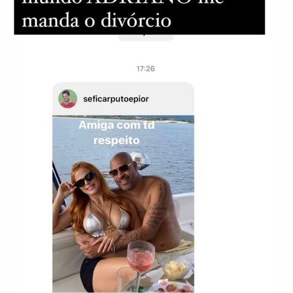 Micaela pediu que Adriano mandasse os papéis de divórcio para ela