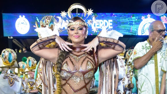Viviane Araújo apostou em fantasia com renda em primeiro desfile de carnaval após a maternidade em 19 de fevereiro de 2023
