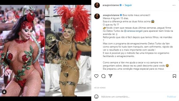 Viviane Araujo fez uma comparação de seu corpo nas redes sociais