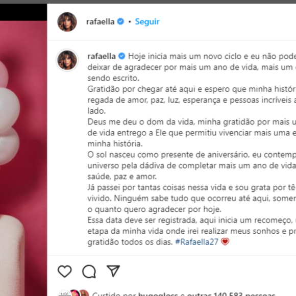 Rafaella Santos faz 27 anos: 'Gratidão por chegar até aqui', disse a influenciadora