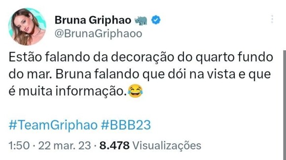 BBB 23: internautas resgatam fala antiga de Bruna Griphao onde a atriz reclamou do excesso de claridade do Fundo do Mar