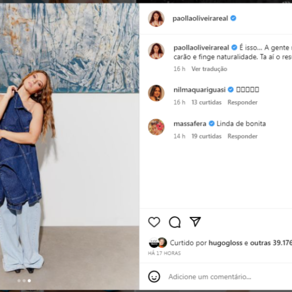 Paolla Oliveira sobre ensaio com sutiã nude: 'É isso... A gente não veste o look, arrasa no carão e finge naturalidade. Ta aí o resultado do ensaio'