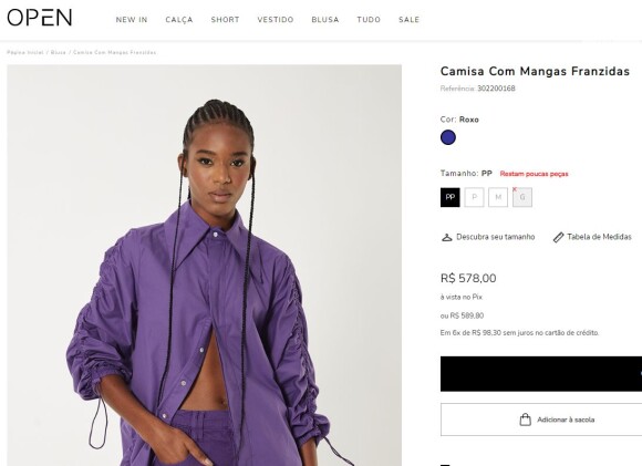 A camisa usada por Bruna Griphao é da loja Open e pode ser comprada por R$ 578