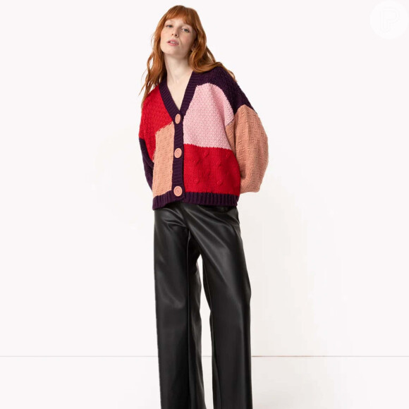 Cardigan de tricot patchwork fandom roxo, C&A