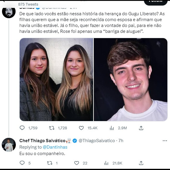 Thiago Salvático afirmou ser o verdadeiro companheiro de Gugu Liberato