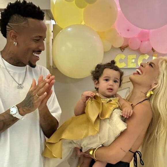 Karoline Lima e Éder Militão surgiram juntos no mesversário da filha, Cecília