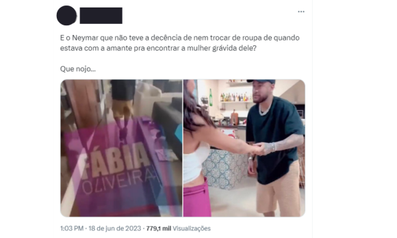 'E o Neymar que não teve a decência nem de trocar de roupa de quando estava com a amante pra encontrar a mulher grávida dele? Que nojo', diz um tweet que viralizou