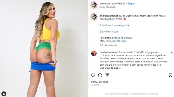 Andressa Urach recebeu muitas críticas no Instagram.