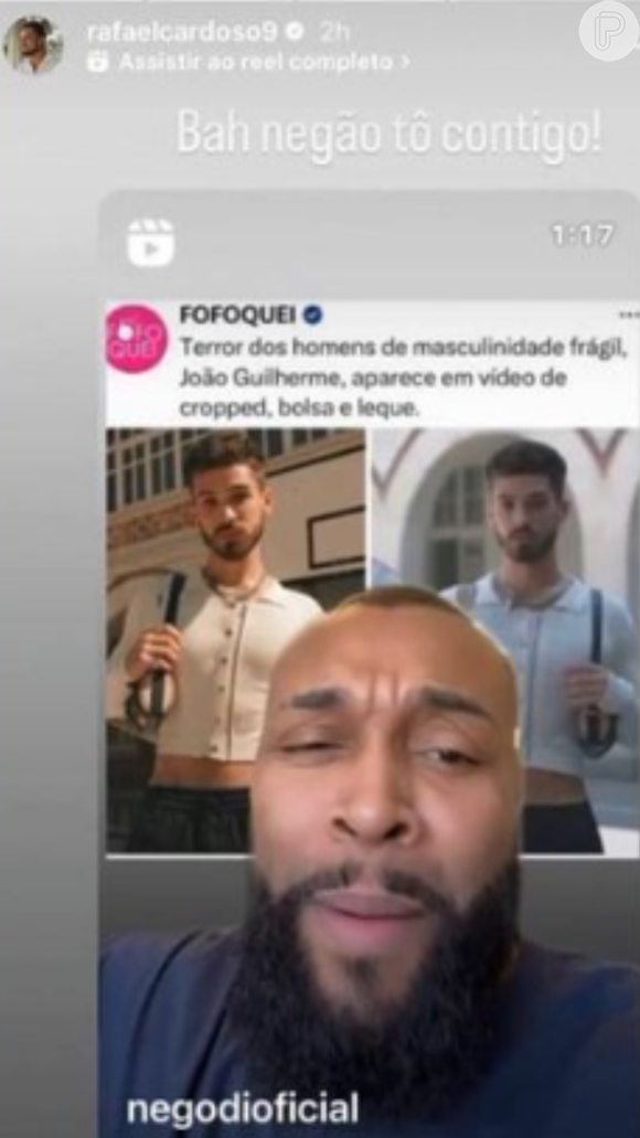 A partir do vídeo com discurso homofobico de Nego Di, Rafael Cardoso faz publicação para concordar com o humorista no seu perfil.