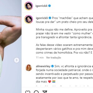 Igor Rickli em apoio a João Guilherme publicou então um textão para criticar a atitude de Nego di e Rafael Cardoso.