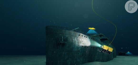 Réplica do que seria a sonda de buscas pelo submarino Titan que foi visitar o 'Titanic'.