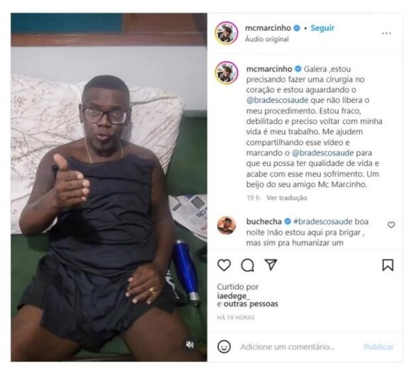 MC Marcinho já havia publicado um comunicado no passado no seu Instagram que precisava fazer uma cirurgia no coração para voltar a trabalhar.